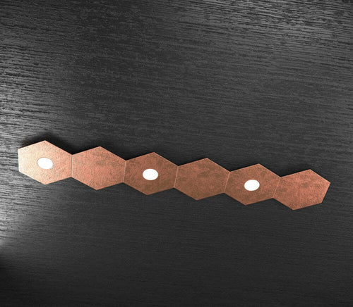 Plafoniera-Moderna-6-Moduli-Hexagon-Metallo-Foglia-Rame-3-Luci-Led-12X3W