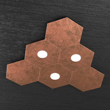Plafoniera-Moderna-6-Moduli-Hexagon-Metallo-Foglia-Rame-3-Luci-Led-12X3W