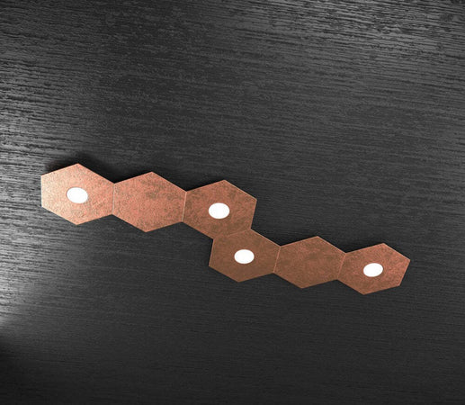 Plafoniera-Moderna-6-Moduli-Hexagon-Metallo-Foglia-Rame-4-Luci-Led-12X4W