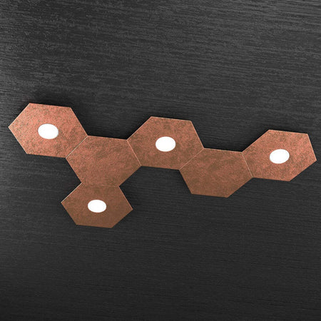 Plafoniera-Moderna-6-Moduli-Hexagon-Metallo-Foglia-Rame-4-Luci-Led-12X4W
