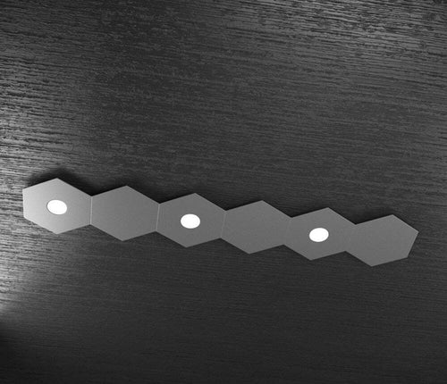 Plafoniera-Moderna-6-Moduli-Hexagon-Metallo-Grigio-Antracite-3-Luci-Led-12X3W
