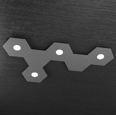 Plafoniera-Moderna-6-Moduli-Hexagon-Metallo-Grigio-Antracite-4-Luci-Led-12X4W