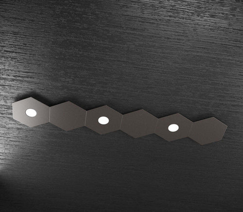 Plafoniera-Moderna-6-Moduli-Hexagon-Metallo-Marrone-3-Luci-Led-12X3W