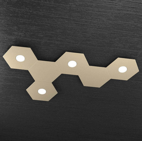 Plafoniera-Moderna-6-Moduli-Hexagon-Metallo-Sabbia-4-Luci-Led-12X4W