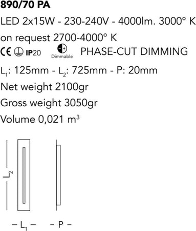 Plafoniera-moderna-Cattaneo-CENTRELINE-890-70PA-LED-30W-4000lm-3000°K-lampada-soffitto-parete-dimmerabile-metallo-interni