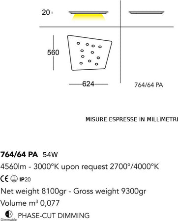 Plafoniera-moderna-Cattaneo-illuminazione-FUORISQUADRA-764-64PA-54W-LED-lampada-soffitto-dimmerabile-metallo-4560LM-3000°K-IP20