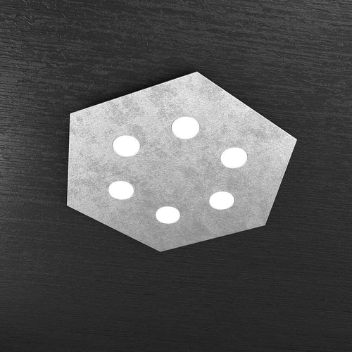 Plafoniera-Moderna-Esagonale-Hexagon-Metallo-Foglia-Argento-6-Luci-Led-12X6W