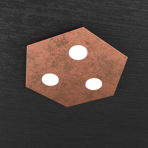 Plafoniera-Moderna-Esagonale-Hexagon-Metallo-Foglia-Rame-3-Luci-Led-12X3W