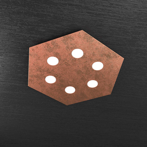 Plafoniera-Moderna-Esagonale-Hexagon-Metallo-Foglia-Rame-6-Luci-Led-12X6W