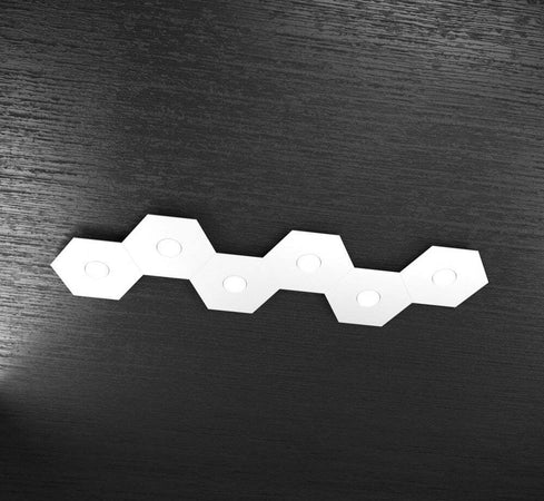 Plafoniera-Moderna-Hexagon-Metallo-Bianco-6-Luci-Led-12X6W