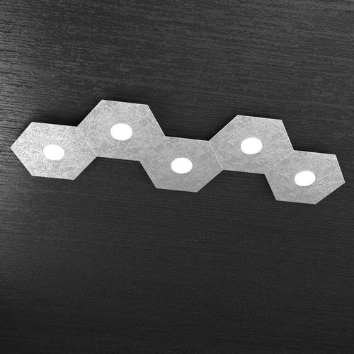 Plafoniera-Moderna-Hexagon-Metallo-Foglia-Argento-5-Luci-Led-12X5W