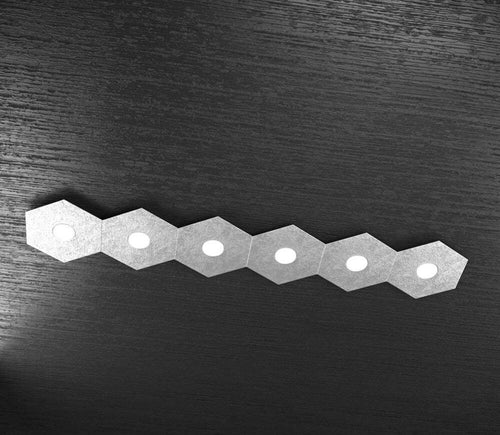 Plafoniera-Moderna-Hexagon-Metallo-Foglia-Argento-6-Luci-Led-12X6W