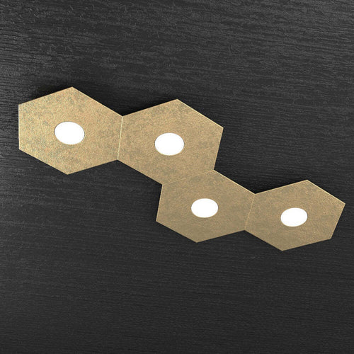 Plafoniera-Moderna-Hexagon-Metallo-Foglia-Oro-4-Luci-Led-12X4W