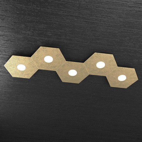 Plafoniera-Moderna-Hexagon-Metallo-Foglia-Oro-5-Luci-Led-12X5W