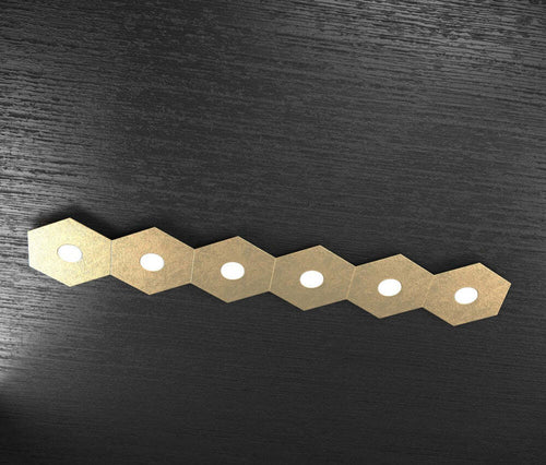 Plafoniera-Moderna-Hexagon-Metallo-Foglia-Oro-6-Luci-Led-12X6W