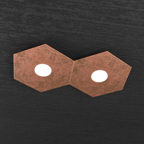 Plafoniera-Moderna-Hexagon-Metallo-Foglia-Rame-2-Luci-Led-12X2W