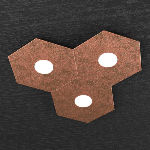 Plafoniera-Moderna-Hexagon-Metallo-Foglia-Rame-3-Luci-Led-12X3W