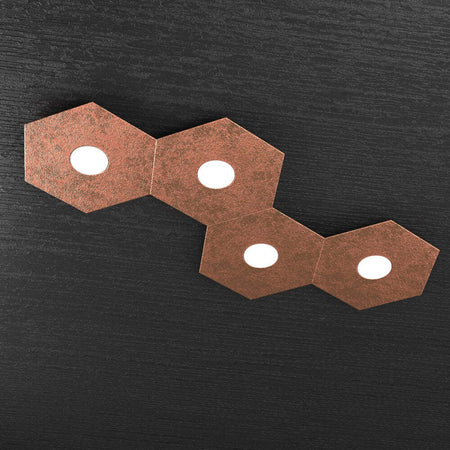 Plafoniera-Moderna-Hexagon-Metallo-Foglia-Rame-4-Luci-Led-12X4W