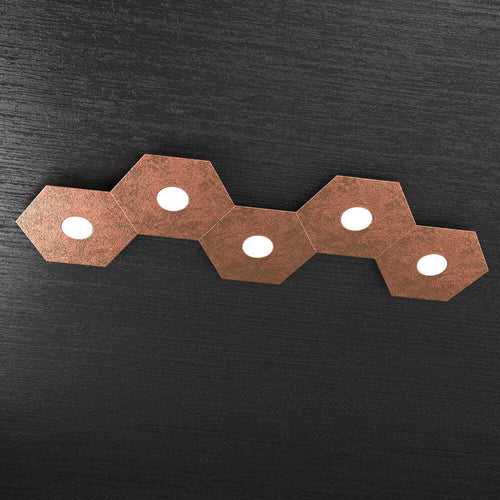Plafoniera-Moderna-Hexagon-Metallo-Foglia-Rame-5-Luci-Led-12X5W