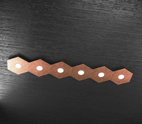 Plafoniera-Moderna-Hexagon-Metallo-Foglia-Rame-6-Luci-Led-12X6W