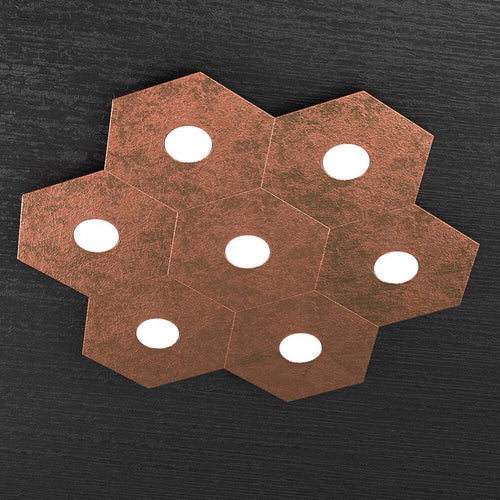 Plafoniera-Moderna-Hexagon-Metallo-Foglia-Rame-7-Luci-Led-12X7W
