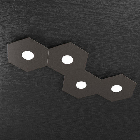 Plafoniera-Moderna-Hexagon-Metallo-Marrone-4-Luci-Led-12X4W