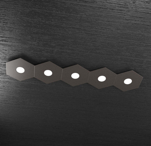 Plafoniera-Moderna-Hexagon-Metallo-Marrone-5-Luci-Led-12X5W