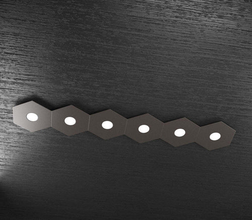 Plafoniera-Moderna-Hexagon-Metallo-Marrone-6-Luci-Led-12X6W