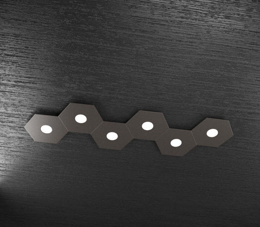 Plafoniera-Moderna-Hexagon-Metallo-Marrone-6-Luci-Led-12X6W