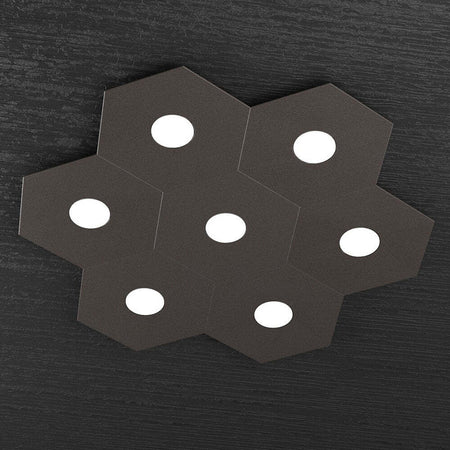 Plafoniera-Moderna-Hexagon-Metallo-Marrone-7-Luci-Led-12X7W