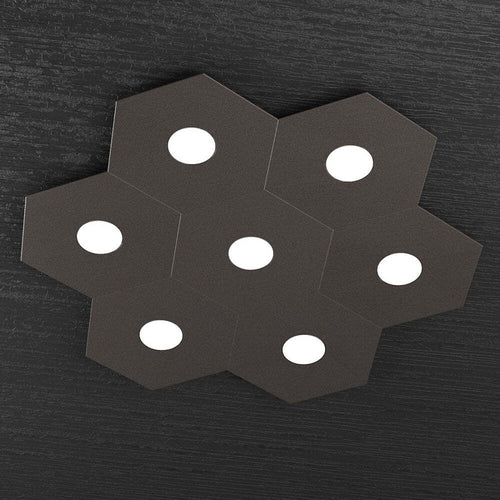 Plafoniera-Moderna-Hexagon-Metallo-Marrone-7-Luci-Led-12X7W
