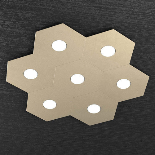 Plafoniera-Moderna-Hexagon-Metallo-Sabbia-7-Luci-Led-12X7W