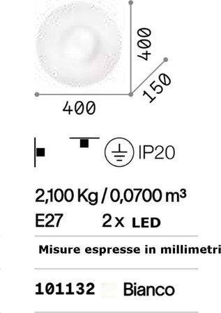 Plafoniera-moderna-Ideal-Lux-GLORY-PL2-D40-101132-E27-LED-vetro-lampada-soffitto-parete
