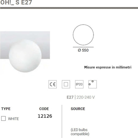 Plafoniera-moderna-Linea-Light-Group-OH-S-E27-12126-LED-lampada-soffitto-parete-sfera-polietilene