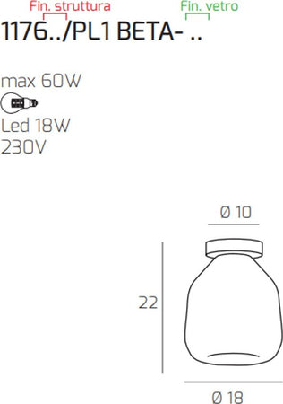 Plafoniera-moderna-Top-Light-DOUBLE-SKIN-1176BI-PL1-BETA-TR-E27-LED-vetro-lampada-soffitto