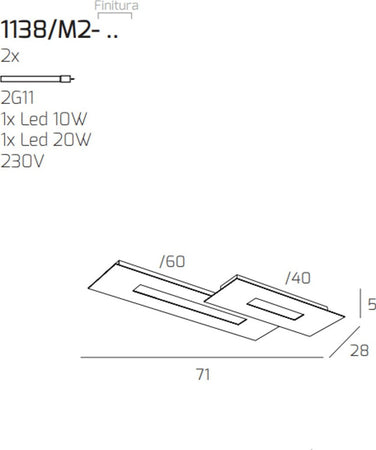 Plafoniera-moderna-Top-Light-WALLY-1138-M2-2G11-LED-metallo-lampada-soffitto