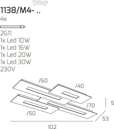 Plafoniera-moderna-Top-Light-WALLY-1138-M4-2G11-LED-metallo-lampada-soffitto-parete