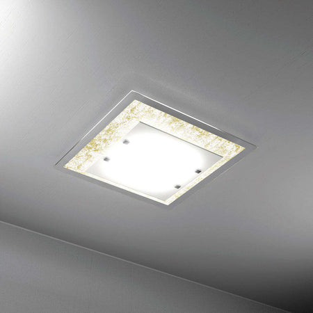 Plafoniera-Moderna-Tray-Metallo-Bianco-Vetro-Foglia-Oro-2-Luci-E27