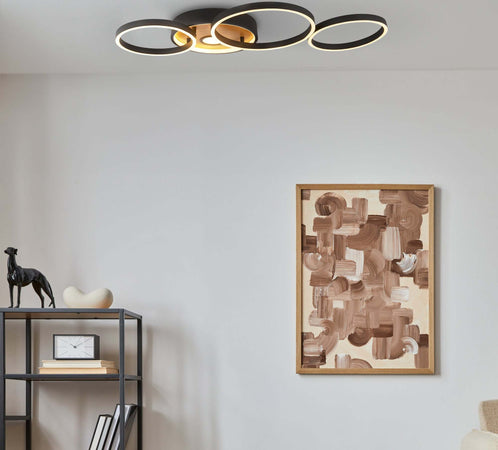 Plafoniera-Moderno-Curiosità-Acciaio-Nero-Policarbonato-Marrone-Led-40W-3000K