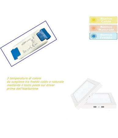 Plafoniera Pannello Led Quadrato 18 Watt Cct Tre Colorazione Di Luce P225b-q3c