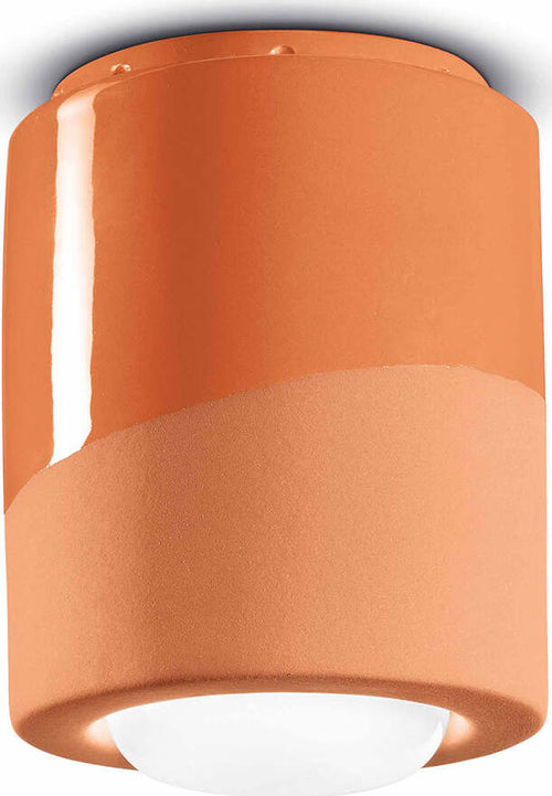 Plafoniera-Piccola-Vintage-Decò-Pi-Ceramica-Arancio-Pesca-1-Luce-E27