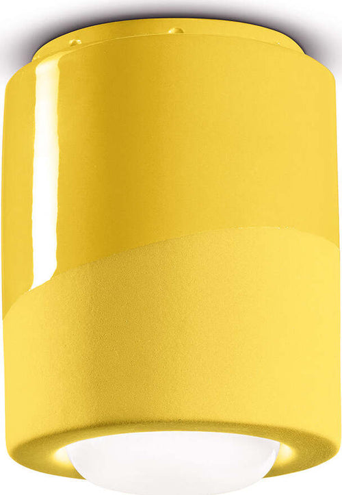 Plafoniera-Piccola-Vintage-Decò-Pi-Ceramica-Giallo-Limone-1-Luce-E27