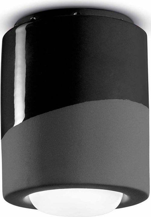 Plafoniera-Piccola-Vintage-Decò-Pi-Ceramica-Nero-Carbone-1-Luce-E27