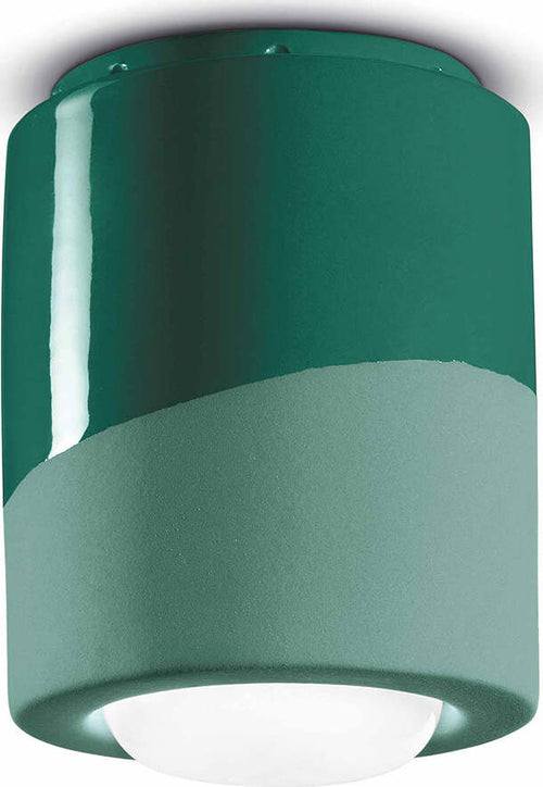 Plafoniera-Piccola-Vintage-Decò-Pi-Ceramica-Verde-Bottiglia-1-Luce-E27