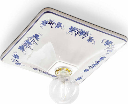 Plafoniera-Quadrata-Classica-Trieste-Bianco-Decorato-Filo-Blu-1-Luce-E27