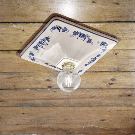 Plafoniera-Quadrata-Classica-Trieste-Bianco-Decorato-Filo-Blu-1-Luce-E27