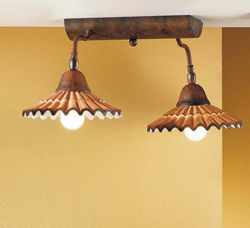 Plafoniera-rustica-Due-P-illuminazione-VANIA-PL2-E27-LED-ceramica-lampada-soffitto