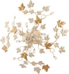 Plafoniera-Shabby-Edera-4-Luci-Ferro-Battuto-Avorio-Oro-Con-Foglie-E-Cristalli
