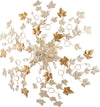 Plafoniera-Shabby-Edera-6-Luci-Ferro-Battuto-Avorio-Oro-Con-Foglie-E-Cristalli