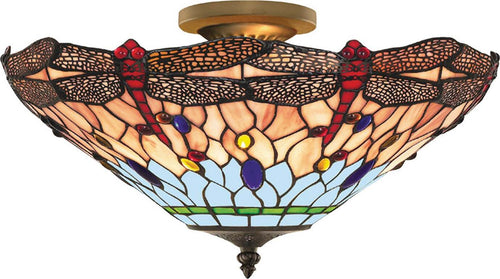 Plafoniera-Tiffany-Libellula-Metallo-Ottone-Vetro-1-Luce-E14